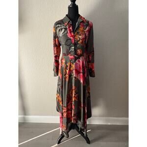 SOFT SURROUNDINGS Asymmetrical Floral Dress Sz S Coastal Grandma Elegant Picnic